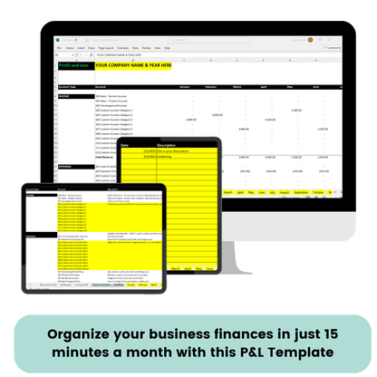 Our profit & loss statement for small business helps you organize your business finances in just 15 minutes a month with this P&L Template.