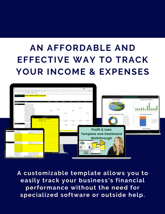 If you need a profit and loss statement for small business finances, we've got an affordable and effective way to track your income and expenses. A customizable template allows you to easily track your business's financial performance (income statement, monthly profit, business expenses, gross profit, operating expenses and more!) without the need for specialized software or outside help.