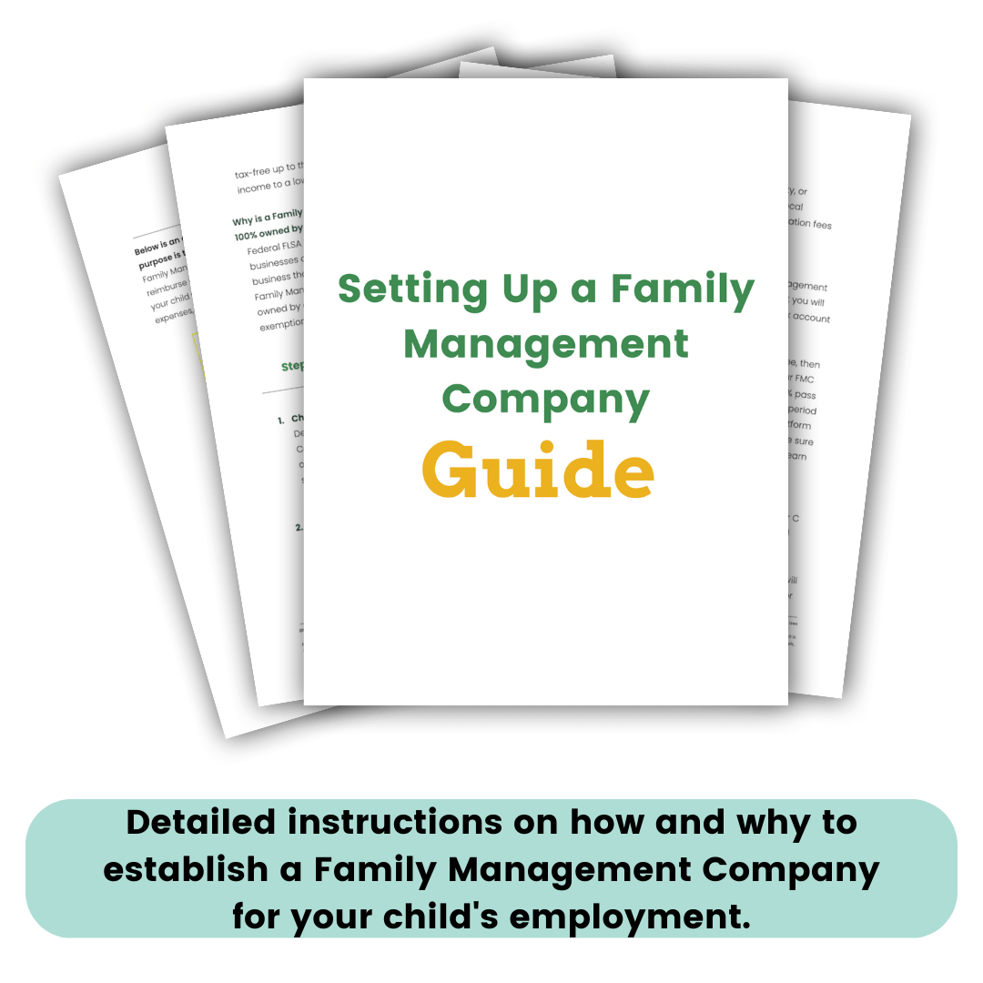 If you are wanting step by step instructions about creating a family management company, this is the bundle for you! Find out what you need to know about hiring your kids to work in family business. Our Setting Up a Family Management Company Guide gives you detailed instructions on how and why to establish a Family Management Company for your child's employment.