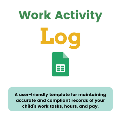 Hiring a family member can seem complicated, but one thing that will make all the difference is a work activity log. This user friendly template for maintaining accurate and compliant records of your child's work tasks, hours, and pay will make tracking a breeze.
