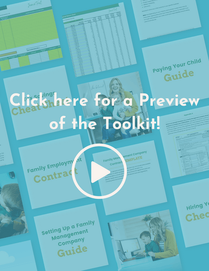The Hiring Your Kids Toolkit is a comprehensive guide designed for parents aiming to legally and efficiently integrate their children into their business. Features step-by-step strategies, tax-saving cheat sheets, and tools to ensure compliance and maximize benefits.